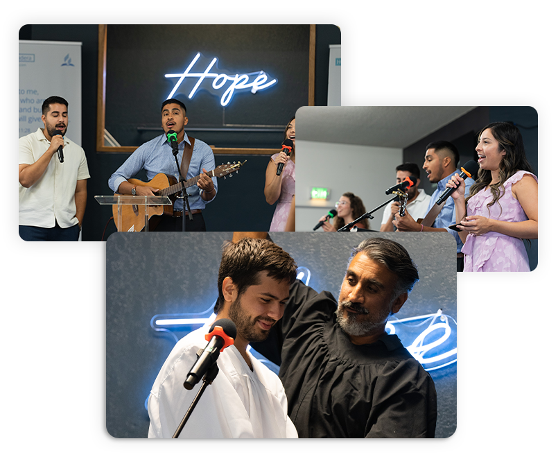 Hope Madera members leading worship, singing, and praying together